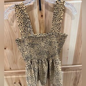 Pleione Anthropologie Classy Tan and Black Leopard Print Smocked Top Size M